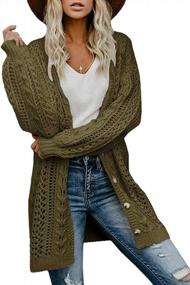 img 3 attached to Женский Boho Oversized Sheer Long Sleeve Cable Knit Open Front Cardigan Kimono Sweater