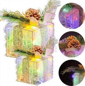 img 2 attached to Add Sparkle To Your Christmas Décor With Hourleey'S Set Of Pre-Lit LED Lighted Gift Boxes!