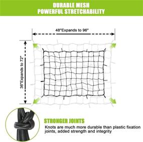 img 2 attached to 🚚 High-Performance Vehicle Bungee Cargo Net, Strong Elastic Net for Rooftop Cargo Rack, includes 12 D-Clip Carabiners and 12 Heavy-Duty Hooks, Ideal for Securing Small and Large Loads, 3x4Ft Truck Bed Net Ensures Maximum Load Stability