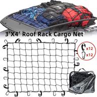 🚚 high-performance vehicle bungee cargo net, strong elastic net for rooftop cargo rack, includes 12 d-clip carabiners and 12 heavy-duty hooks, ideal for securing small and large loads, 3x4ft truck bed net ensures maximum load stability логотип