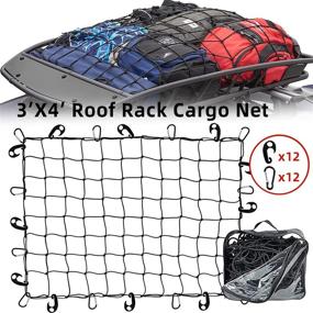 img 4 attached to 🚚 High-Performance Vehicle Bungee Cargo Net, Strong Elastic Net for Rooftop Cargo Rack, includes 12 D-Clip Carabiners and 12 Heavy-Duty Hooks, Ideal for Securing Small and Large Loads, 3x4Ft Truck Bed Net Ensures Maximum Load Stability