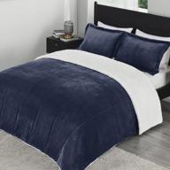 ultra-soft micromink sherpa comforter set with 2 pillow shams - navy - 3-piece set - plush warm bedding for fall & winter - queen size by downluxe logo