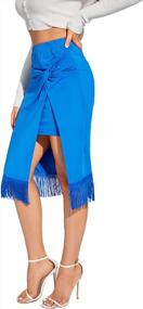 img 2 attached to Женская юбка-карандаш миди с высокой талией и разрезом для вечеринок, облегающая юбка-карандаш с перекрученным узлом и бахромой