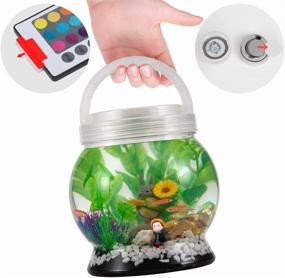 img 1 attached to 🐟 LA KEN DU, Small Betta Tetra Fish Tank Decorations Set - 0.5-Gallon Aquarium with 20 Color LED Lighting and Fish Night Light for Kids, Transparent