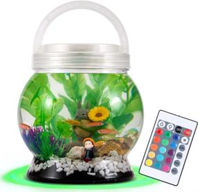 img 4 attached to 🐟 LA KEN DU, Small Betta Tetra Fish Tank Decorations Set - 0.5-Gallon Aquarium with 20 Color LED Lighting and Fish Night Light for Kids, Transparent
