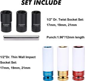 img 3 attached to 🧰 CASOMAN 7 Piece 1/2" Dr. Twist Socket Set with Thin Wall Deep Wheel Protector, Impact CR-MO Socket, 17mm, 19mm, 21mm