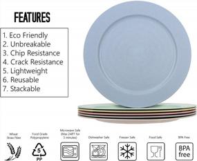 img 1 attached to Set Of 6 Wheat Straw Flat Plastic Dinner Plates, 10 Inches - Lightweight, Unbreakable, Eco-Friendly & BPA-Free - Microwave & Dishwasher Safe - Perfect Dishes For Adults, Kids, And Toddlers