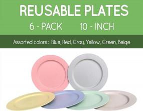 img 3 attached to Set Of 6 Wheat Straw Flat Plastic Dinner Plates, 10 Inches - Lightweight, Unbreakable, Eco-Friendly & BPA-Free - Microwave & Dishwasher Safe - Perfect Dishes For Adults, Kids, And Toddlers