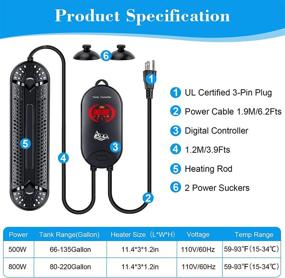 img 2 attached to AQQA Submersible Aquarium Heater 500W/800W for 66-220 Gallon Fish Tank - Over-Temperature Protection, External Temperature Controller, 59-93℉ - Ideal for Marine and Freshwater Aquarium