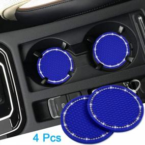 img 3 attached to Bling Car Coasters, Wisdompro 4 Pack PVC Car Cup Holder Insert Coaster - Anti Slip Universal Vehicle Interior Accessories Crystal Glitter Cup Mats For Women And Men (2.75" Diameter, Blue)