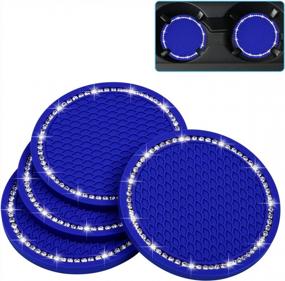 img 4 attached to Bling Car Coasters, Wisdompro 4 Pack PVC Car Cup Holder Insert Coaster - Anti Slip Universal Vehicle Interior Accessories Crystal Glitter Cup Mats For Women And Men (2.75" Diameter, Blue)