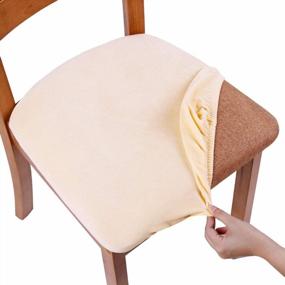 img 4 attached to Smiry Original Velvet Dining Chair Seat Covers, Stretch Fitted Dining Room Upholstered Chair Seat Cushion Cover, Removable Washable Furniture Protector Slipcovers With Ties - Set Of 2, Cream