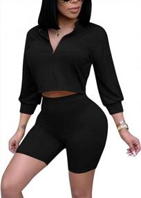 img 4 attached to Be The Ultimate Sporty Fashionista With This Sexy 2-Piece Women'S Athletic Set - Short Sleeve Crop Top And Solid Skinny Pants In Black