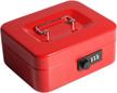 secure metal cash box with combination lock and money tray by decaller - small red locking box, measures 7.8" x 6.8" x 3.6", model qh2006s logo