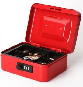 img 3 attached to Secure Metal Cash Box With Combination Lock And Money Tray By Decaller - Small Red Locking Box, Measures 7.8" X 6.8" X 3.6", Model QH2006S