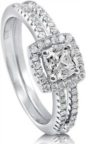 img 4 attached to Stunning BERRICLE Sterling Silver CZ Halo Wedding Ring Set - Perfect For Your Special Day!