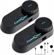 freedconn motorcycle bluetooth 5.0 t-comvb helmet headset for 2-3 riders pairing, 800m range music sharing with changeable hard/soft microphone (2 pack) logo