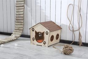 img 3 attached to SIABELLE® Wooden Cat House with Cushion - Indoor Cat Furniture with Washable Cushion - Ideal Pet House for Small Dogs, Bunnies, and Hamsters (+1 Cushion)