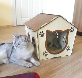 img 1 attached to SIABELLE® Wooden Cat House with Cushion - Indoor Cat Furniture with Washable Cushion - Ideal Pet House for Small Dogs, Bunnies, and Hamsters (+1 Cushion)