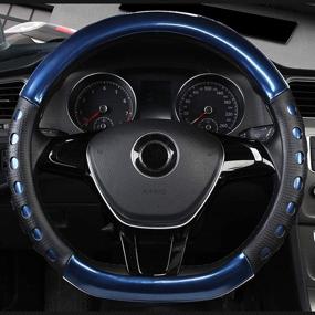 img 3 attached to FLKAYJM Universal Fit D-Type Car Steering Wheel Cover 37-38CM/15 Anti Slip Laser Brushed Leather Breathable Protector Car Accessory Heavy Duty Year Round Use For Truck SUV Van