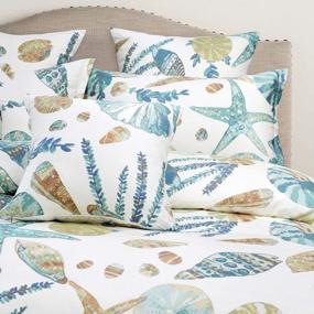 img 3 attached to FADFAY Duvet Cover Set Queen Beach Themed Bedding Sets 100% Cotton Super Soft Coastal Bedding White Teal Seashells And Starfish Nautical Bedding With Hidden Zipper Closure 3 Pieces Queen Size