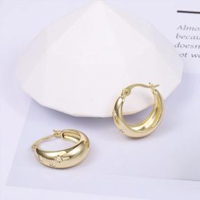 img 1 attached to Stylish And Comfortable 14K Gold Chunky Hoop Earrings With Hypoallergenic Sterling Silver Post For Women