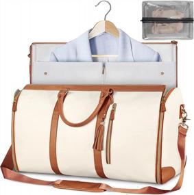 img 4 attached to Garment Bags For Travel, Convertible Carry On Garment Bag Large Duffle Bags For Women, 2 In 1 Hanging Suitcase Suit Water Resistant Duffel Travel Bags With Shoe Pouch, Beige