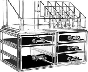 img 4 attached to Cq acrylic Makeup Organizer and Skin Care Large Clear Cosmetic Display Cases, Stackable Storage Box with 5 Drawers for Vanity - Set of 2
