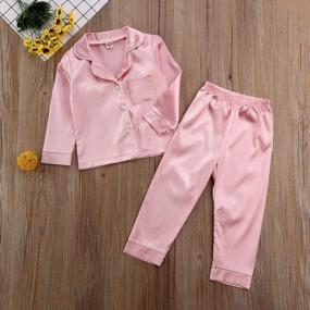 img 2 attached to Girls' Long Sleeve Satin Button-Down Pajama Set For Toddlers And Babies - Soft Sleepwear PJs