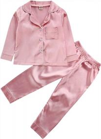 img 4 attached to Girls' Long Sleeve Satin Button-Down Pajama Set For Toddlers And Babies - Soft Sleepwear PJs