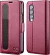 ocase compatible samsung galaxy z fold 4 5g wallet case w/ s pen holder, rfid blocking kickstand phone cover 7.6 inch - burgundy logo