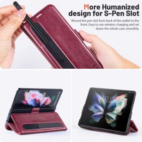 img 1 attached to OCASE Compatible Samsung Galaxy Z Fold 4 5G Wallet Case W/ S Pen Holder, RFID Blocking Kickstand Phone Cover 7.6 Inch - Burgundy