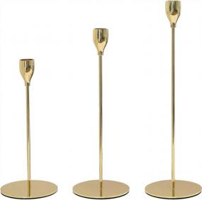 img 4 attached to Набор из 3 подсвечников VINCIGANT Gold Taper - идеальные центральные украшения для свадебного стола