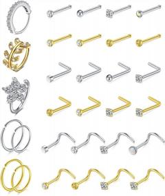 img 4 attached to Set Of 18G Surgical Stainless Steel Nose Rings Hoop And Studs For Women - MODRSA Nose Piercing Jewelry For Tragus, Cartilage And Helix Earrings; Screw And L-Shaped Nose Stud For Better Fit