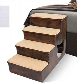 img 4 attached to Pet Stairs For Dogs And Cats - 4 Tier Wooden Steps For Bed And Couch, Ideal For Elderly, Injured, Or Short-Legged Pets Up To 160Lbs