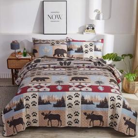 img 4 attached to Rustic Lodge Bedding Twin Size Set - Quilts With Pine Tree, Moose, And Bear Designs - Soft And Lightweight All-Season Coverlet With 2 Pillow Shams For Cozy Cabin Or Cottage Decor
