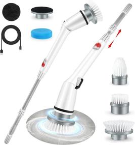 img 4 attached to 🧼 Enhance Cleaning Efficiency with Electric Rechargeable Spin Scrubber: 5 Replaceable Brushes, 360 Cordless Power, Adjustable Extension Handle for Tile Wall Floor Bathroom Kitchen & Tub