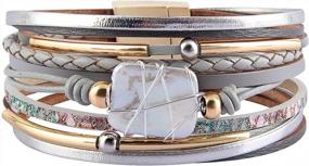 img 4 attached to Boho Chic: леопардовый кожаный браслет Fesciory'S с жемчугом и кристаллами для женщин