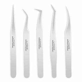 img 4 attached to 5-Piece Stainless Steel LANKIZ Tweezers Set For Volume Lash Extensions - Straight & Curved Tips, Fanning Applicator - Silver