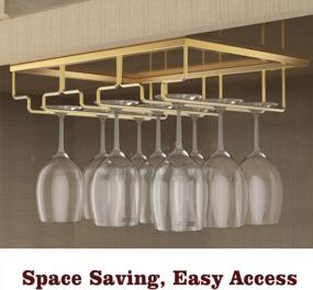 img 3 attached to Gold Wine Glass Rack - Under Cabinet Stemware Holder For Bar And Kitchen Cabinet - 3 Rows Of Storage Hangers By Nuovoware