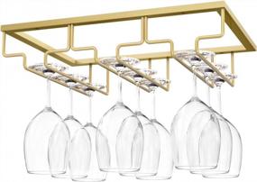 img 4 attached to Gold Wine Glass Rack - Under Cabinet Stemware Holder For Bar And Kitchen Cabinet - 3 Rows Of Storage Hangers By Nuovoware