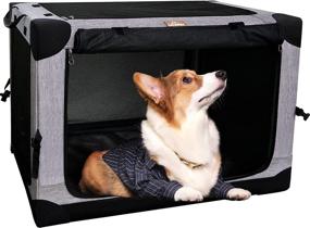 img 4 attached to 🐶 LIOOPET 26 Inch Soft-Sided Dog Crate: Portable Collapsible Travel Kennel for Medium Dogs - Indoor and Outdoor Use (Gray)