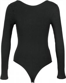 img 2 attached to Stretchy Ribbed Knit Thong Bodysuit Tops For Women, Featuring Deep V-Neck And Long Sleeves