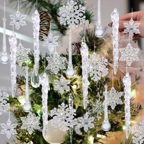 img 4 attached to 100Packs Clear Acrylic Icicles Christmas Snowflake Ornaments - Bulk Hanging Drops For Tree Decorations Outdoor New Year Party