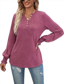 img 2 attached to OUGES Womens Long Sleeve V-Neck Button Casual Tops Blouse T Shirt