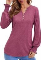 ouges womens long sleeve v-neck button casual tops blouse t shirt логотип