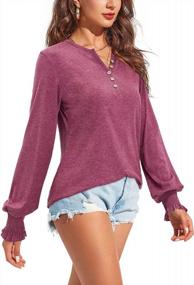 img 1 attached to OUGES Womens Long Sleeve V-Neck Button Casual Tops Blouse T Shirt