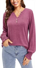 img 3 attached to OUGES Womens Long Sleeve V-Neck Button Casual Tops Blouse T Shirt