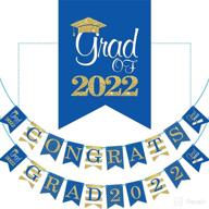 2022 graduation banner: easy-to-install party decorations, no diy required! perfect for college & high school parties (blue gold) логотип