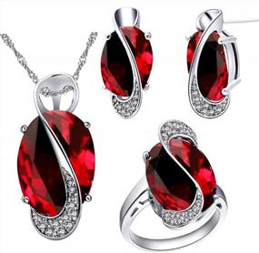 img 4 attached to Uloveido White Gold Plated Jewelry Set Rainbow Mystic Topaz Ring Earrings Pendant Necklace T472